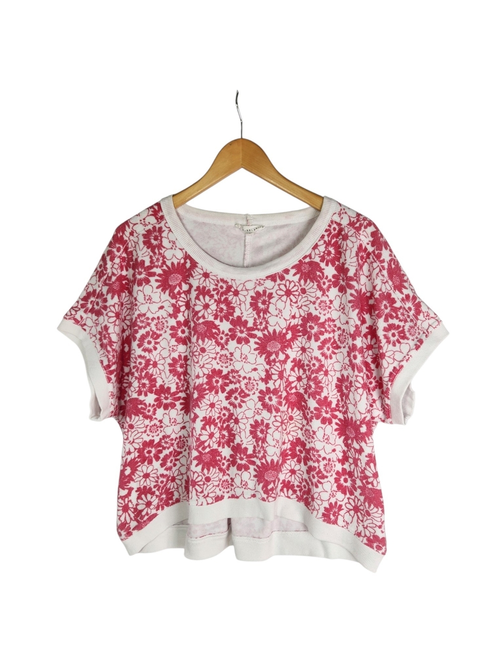 Jane + Delancey Women’s L Floral Sweatshirt Top Pink White Short Sleeve Dolman L